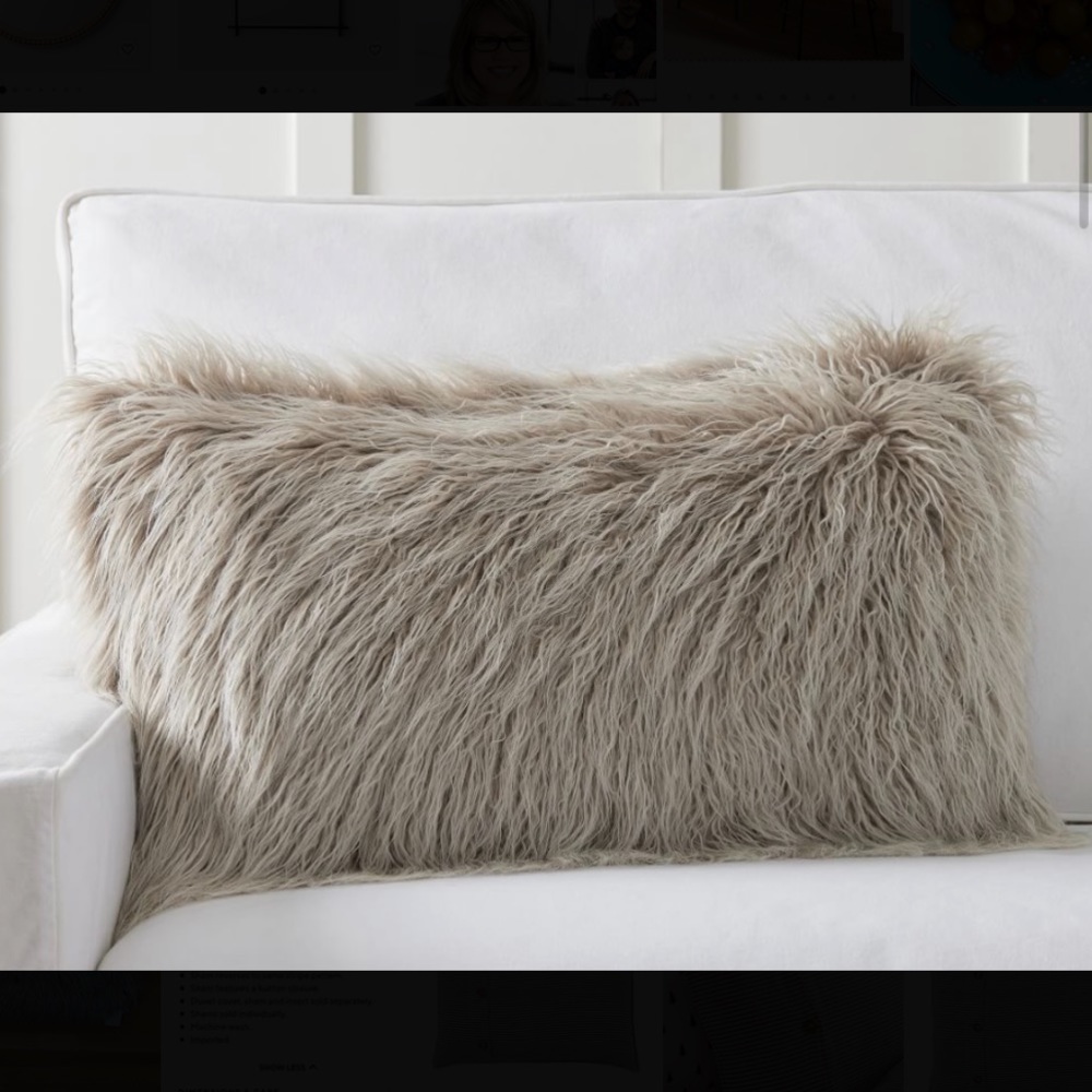 Pottery Barn Mongolian faux fur gray lumbar pillow cover 16x26
